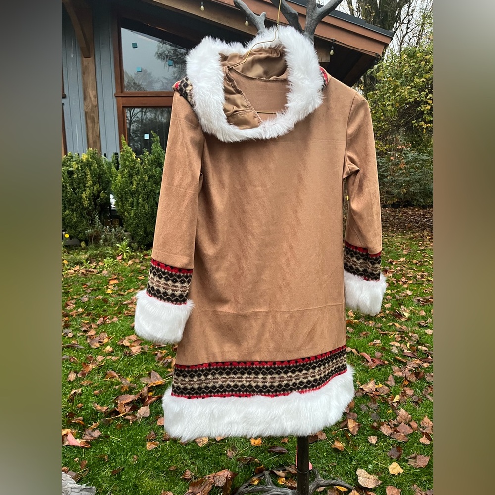 Kids Tan Winter Coat with Faux Fur Trim
